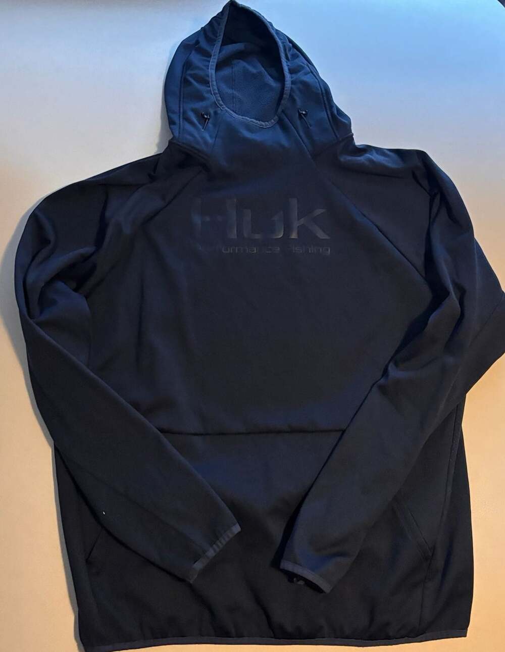 Huk Performance Fishing Navy Blue Fleece Hoodie Sweatshirt with Front Pocket